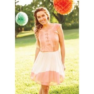 Lauren Conrad Gold and Coral Pleated Skirt